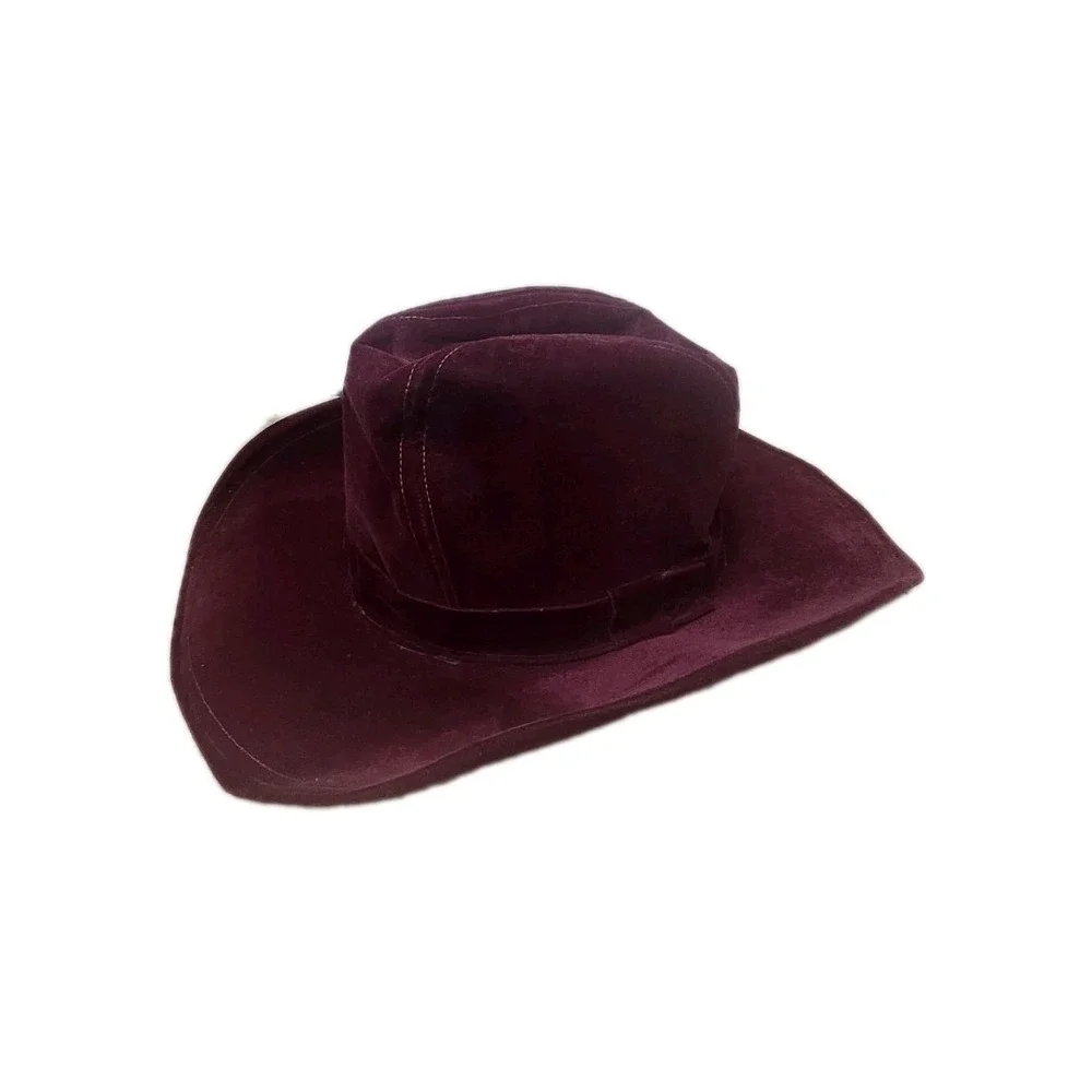 Vintage She's a Lady Burgundy Velveteen Western Cowboy Hat‎ Wide Brim N. Hughes